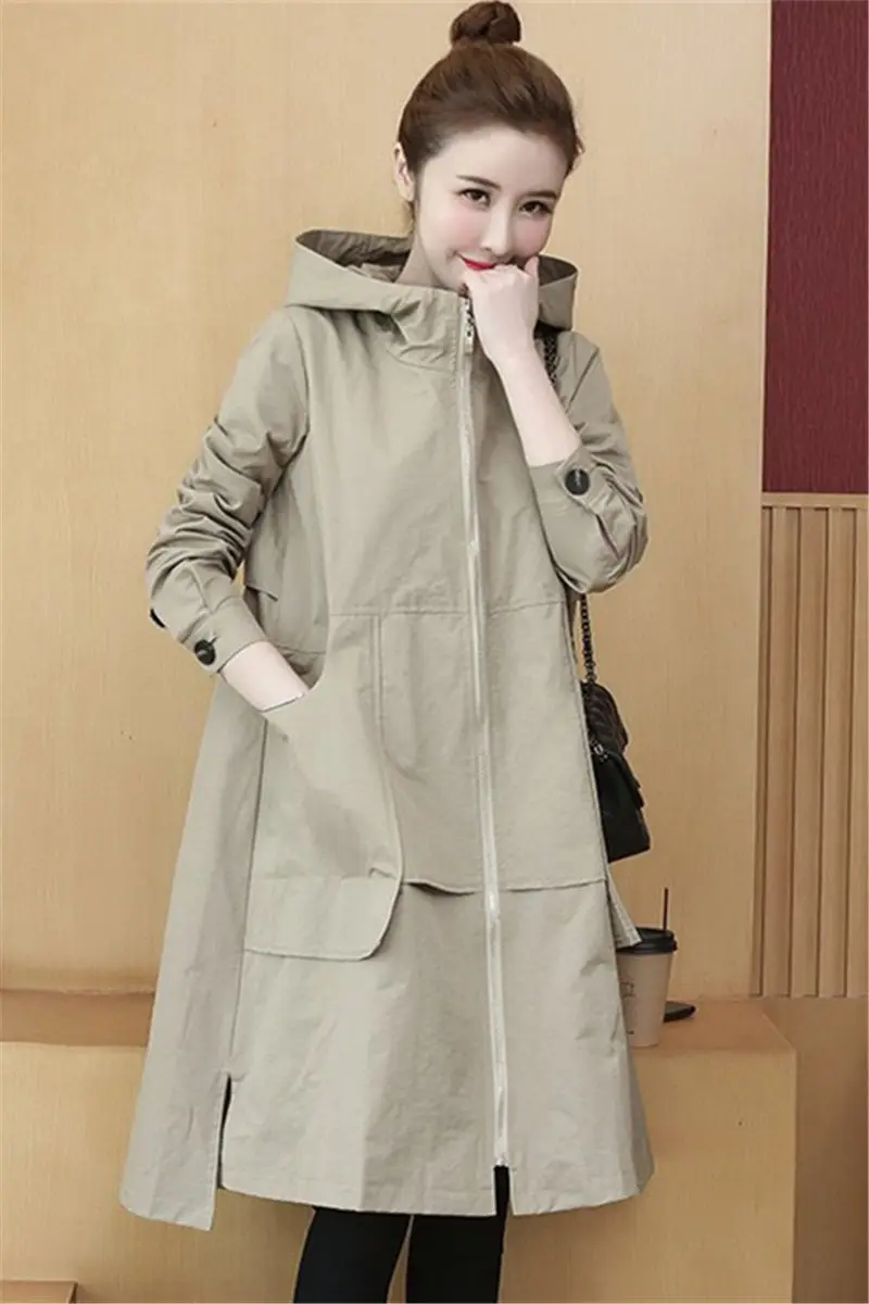 

Spring Autumn Hooded Trench Coat For Women 2020 Fashion Pockets Long Windbreaker Plus Size 5XL Casual Loose Lady Outerwear f2154
