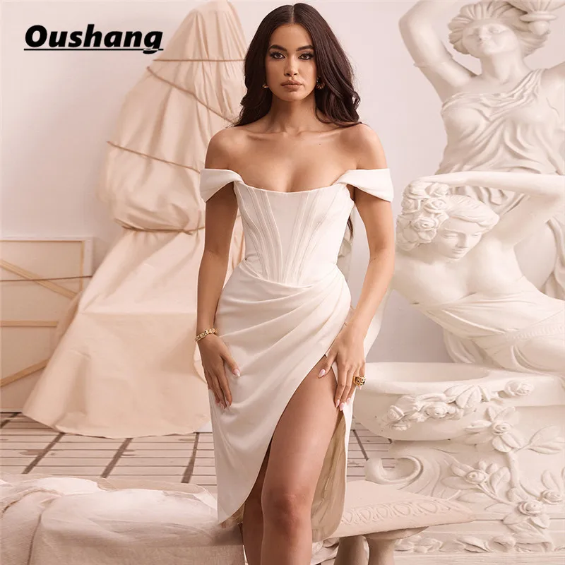 

2021 Solid Off Shoulder Sexy Dress Women Split Draped Satin Corset Club Bodycon Dresses Backless Elegant Party Outfits Birthday