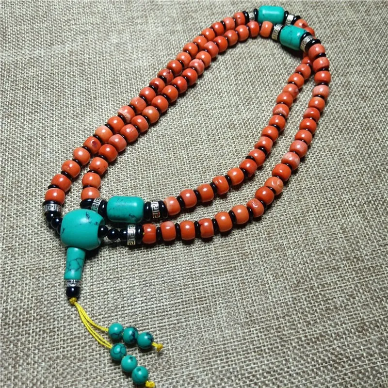 

Tibetan optimized coral cylindrical wheel barrel bead necklace bracelet retro ethnic style autumn and winter men women necklace