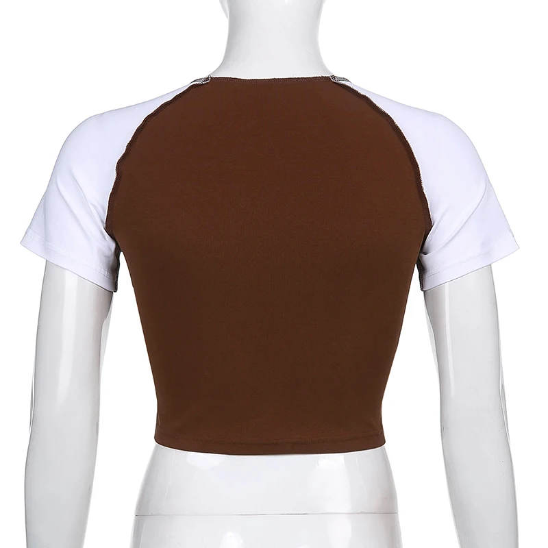 

Rockmore Letter Print Crop Top T-Shirt Women's Y2K Vintage Kawaii Short Sleeve Patchwork Tee E Girl Tshirts Harajuku Summer 2021