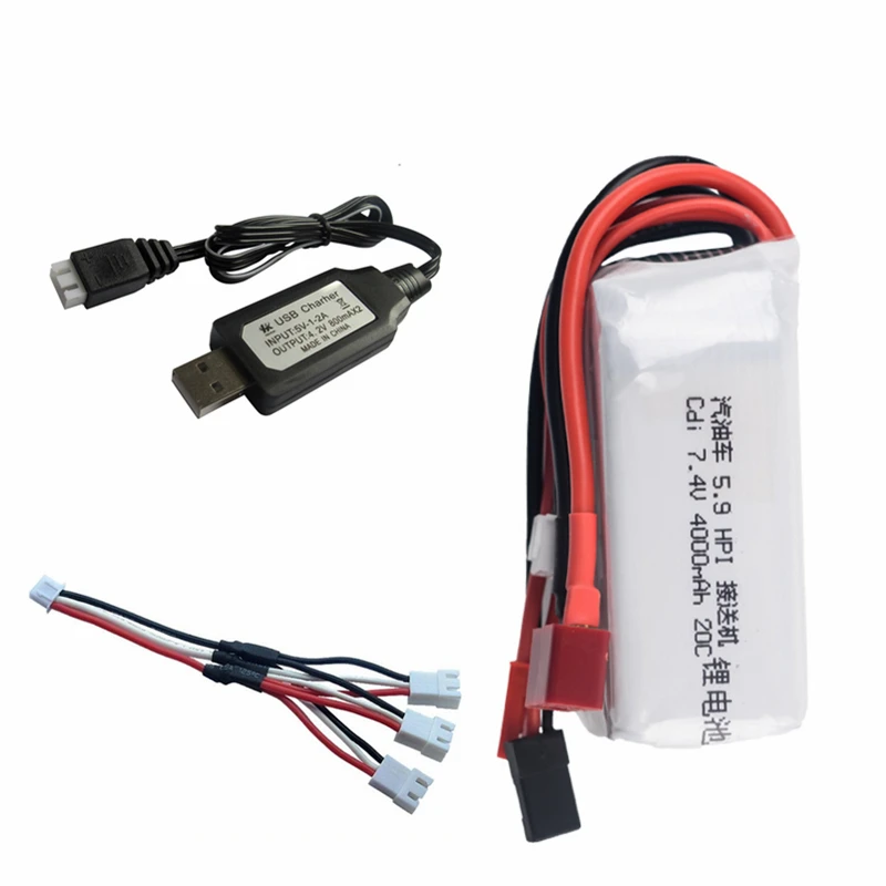 

7.4v 4000mah lipo battery+charger for HPI XL OCTANE gasoline 5.9 1/8 for 7.4V 20C Cdi receiver lithium battery