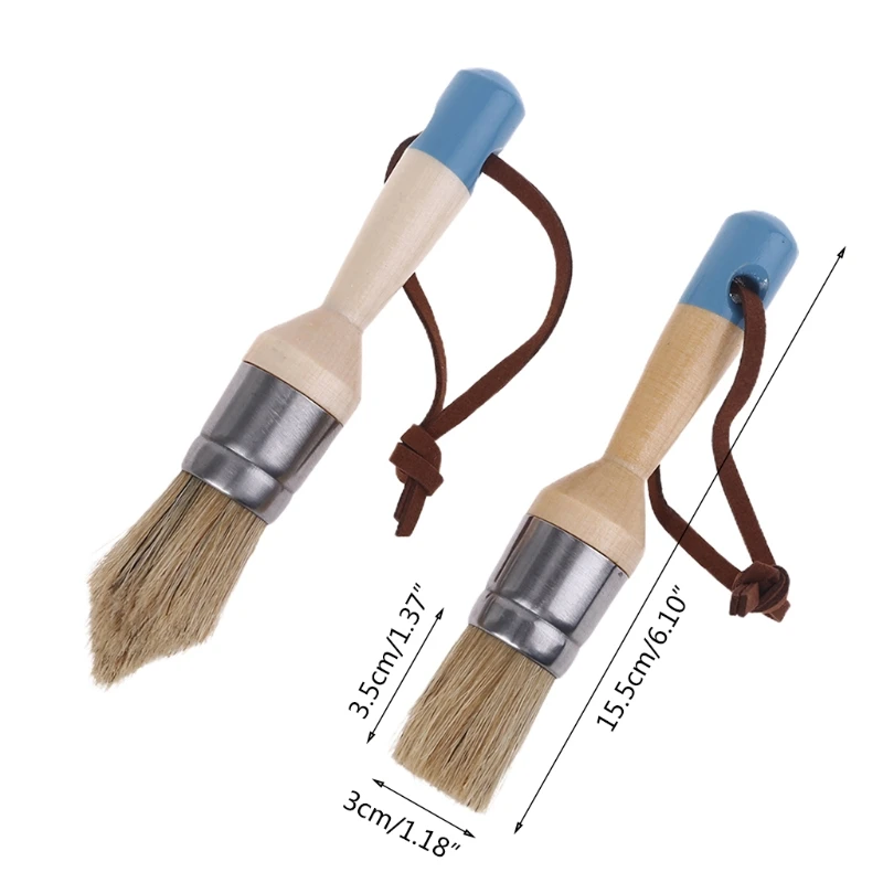 

2 Pcs Round and Pointed Chalk Paint Wax Brush Ergonomic Wood Handle Natural Bristle Brushes Furniture DIY Painting Waxing Tool