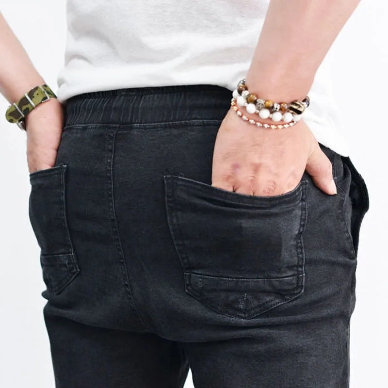 Мужские шаровары с потертостями черные джинсовые брюки в стиле хип хоп