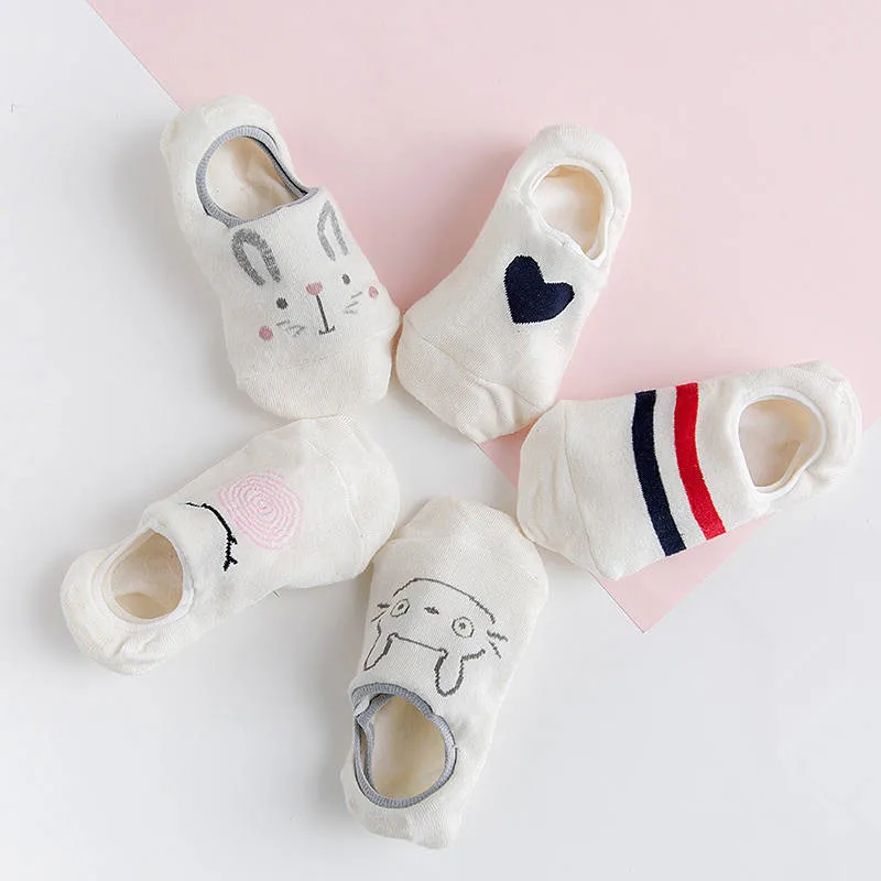 5 пар женские короткие носки милые хлопковые Носки с рисунком кота и кролика
