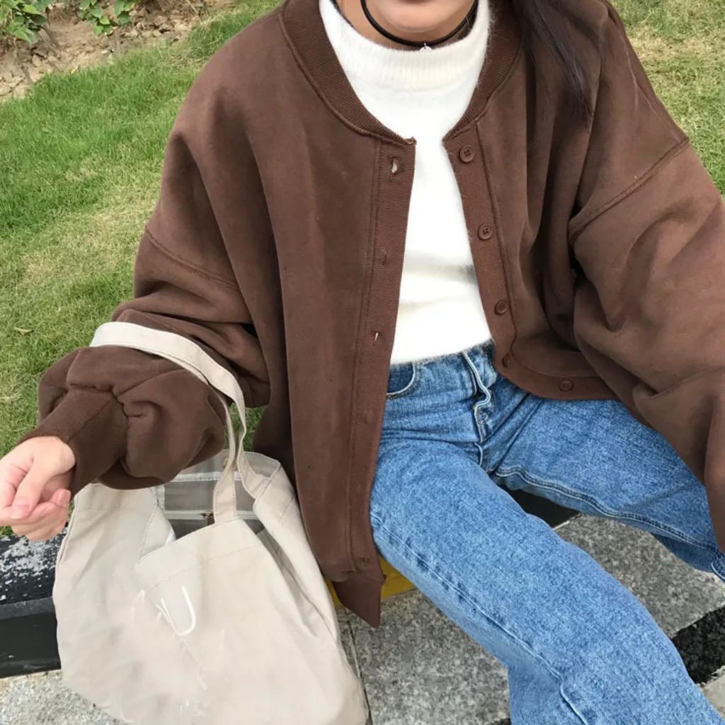 JAYCOSIN Женская однотонная куртка бомбер ретро пальто на пуговицах для весны и зимы