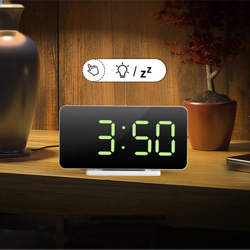 

New Alarm Clock LED Digital Clocks Large Display USB Charging Ports Snooze Function Diming Mode Black Body Mirror Surface Clock
