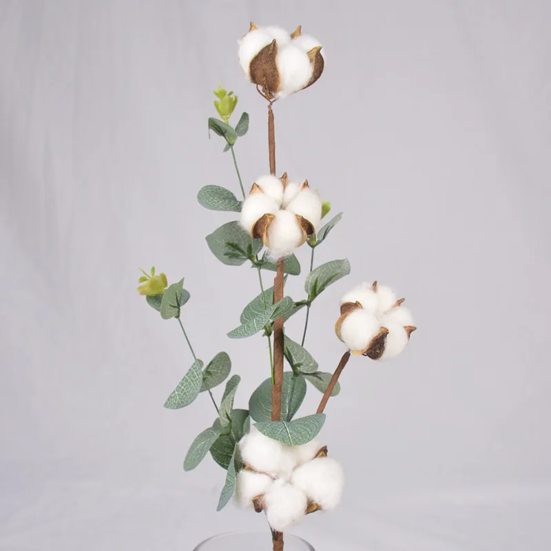 

4Balls per Stem Cotton Flower Dried Cotton Eucalyptus Naturally Artificial Flower Picks Natural Cotton Balls reed pampas bulrush