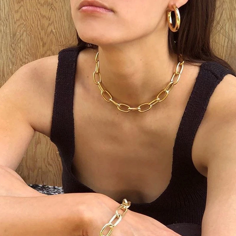 

Fashion Punk Gold Chain Choker Necklace Statement Women's Hip Hop Geometric Thick Chain Clavicle Necklace Bohemian Jewelry