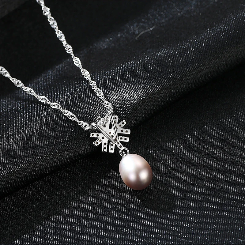 DOTEFFIL New 925 Silver Chain Water-Wave Snowflake Pearl Necklace Pendant Natural Freshwater Jewelry Link Women Gift | Украшения и