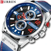 curren blue chronograph quartz watches leather big dial men wristwatch with date waterproof sport style military watch fashion