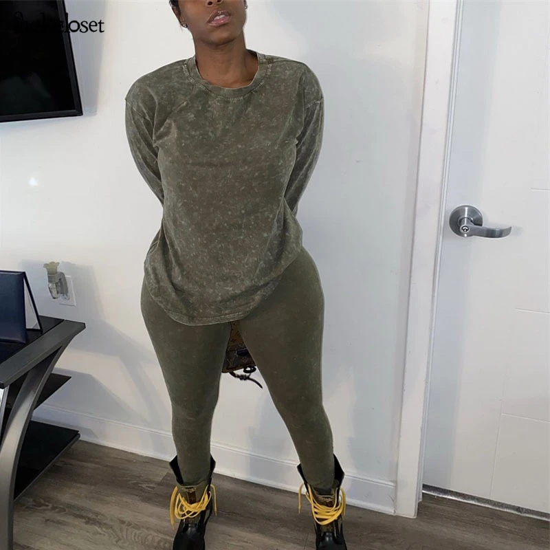 

Sexy Solid Long Sleeve T Shirt And Skinny Pants Streetwear Fashion O Neck Women Outfits Autumn Two Piece Set Tracksuits