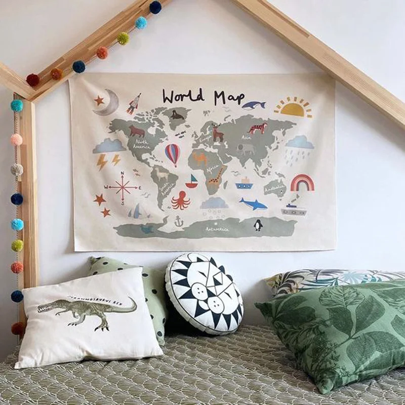 

New Nordic Style Creative Wall Decoration Pendant Children's Room Layout Props Map Tapestry Background Cloth Home Decorations