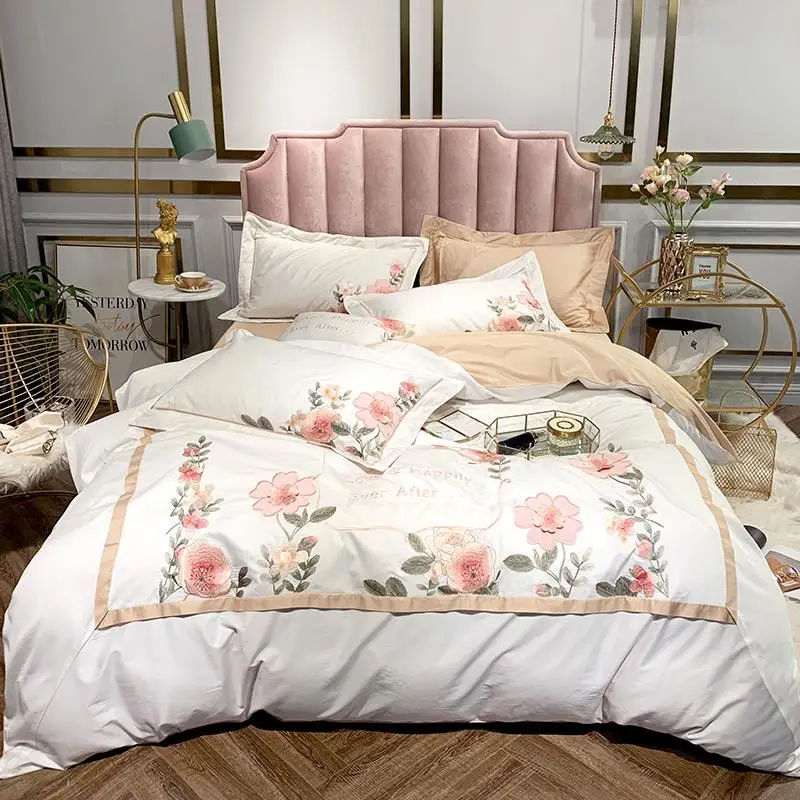 43 хлопка премиум класса с вышивкой пододеяльник простынь Комплект постельного