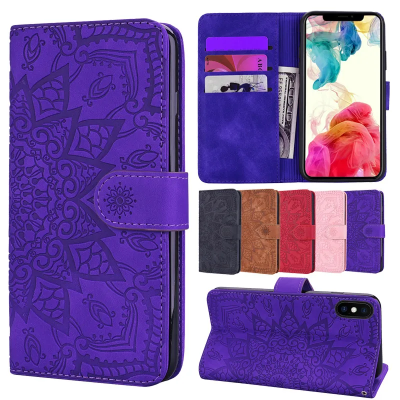 Рельефный кожаный флип чехол для iPhone 11 Pro Max чехлы бумажники XS XR X 8 7 6 6S Plus 5 5S SE