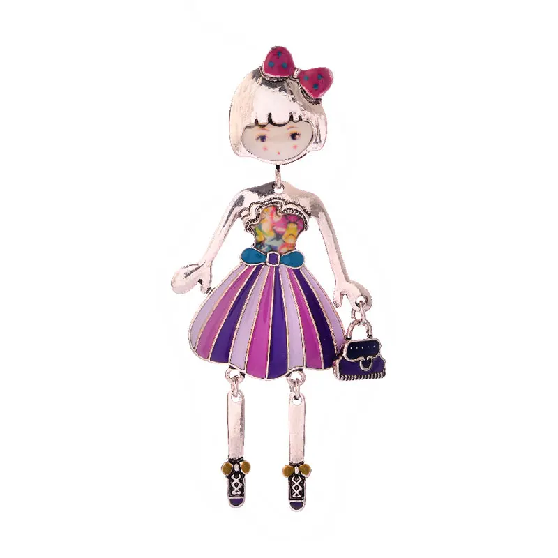 Женская брошь в форме куклы Cring Coco фиолетовая эмалированная ручной работы