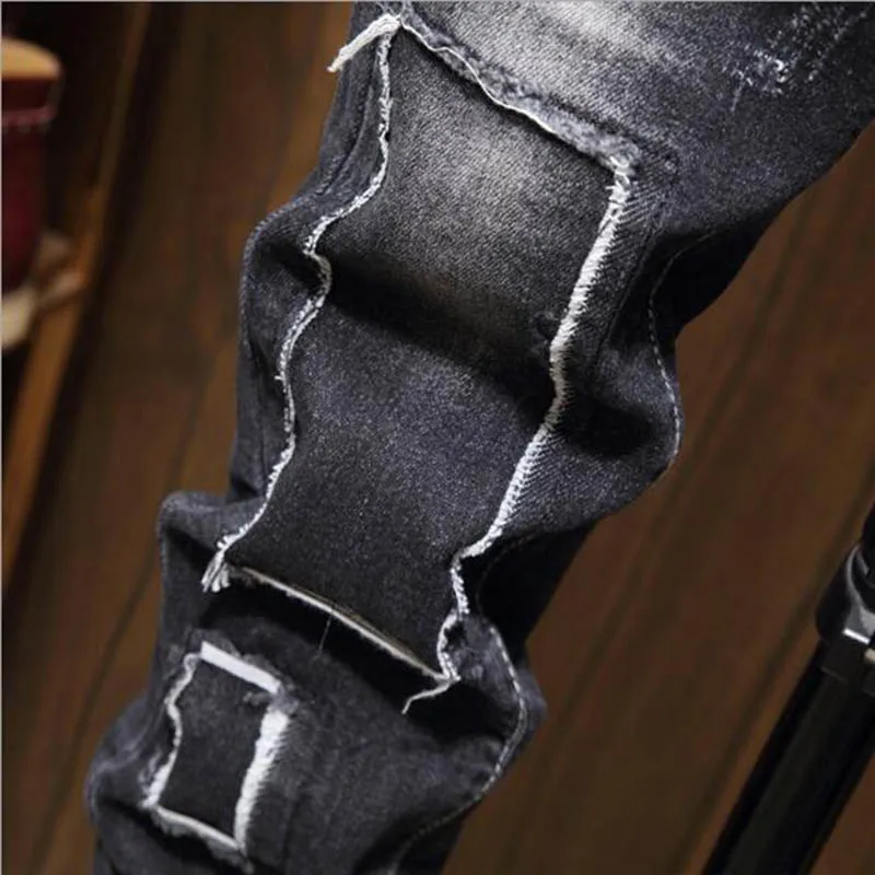 

2020 Spring And Autumn Trend New High Street Patch Embroidery Beggar Pants Slim Casual Stretch Men's Small Feet Jeans
