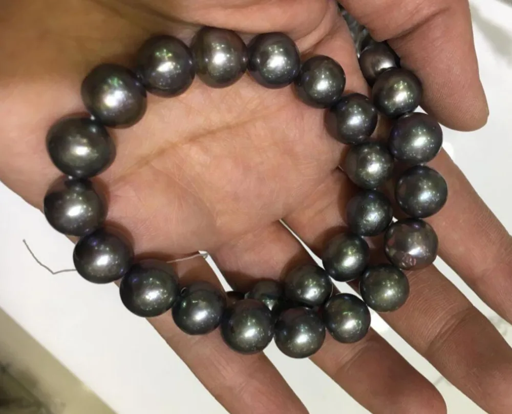

Jewelry 11-13.2mm Metallic Gray Tahitian South Sea Round Pearl Strand - Necklace
