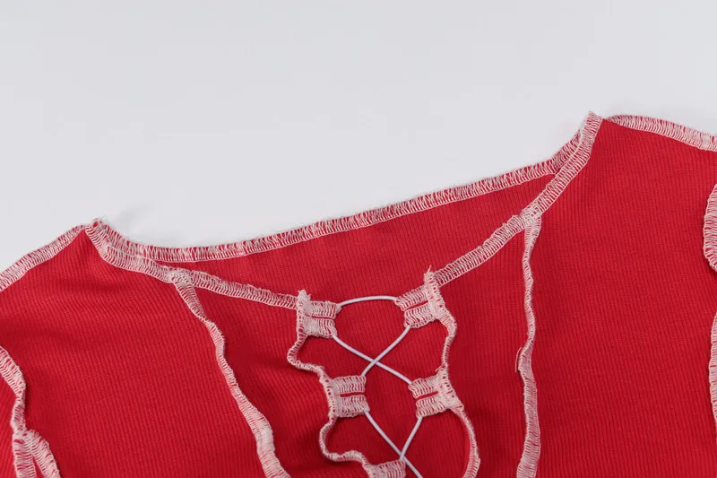 

2020 Sexy Hollow Out Long Sleeve T-shirt Women Ribbed Knitting Crop Tops Clubwaer Party Wear T-shirt Bandage Female