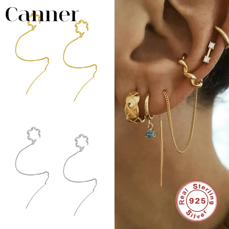 

Canner Real Sterling Silver 925 Long Chain Drop Earrings for Women Tassel Dangle Earings Luxury Pendientes Accessries earcuff W5