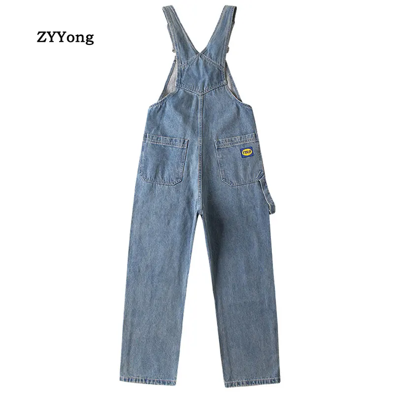Autumn Overalls Men's Bib Jeans Jumpsuit Hip Hop Street Clothing Fashion Loose Comfortable Denim Pants Blue Grey Trousers