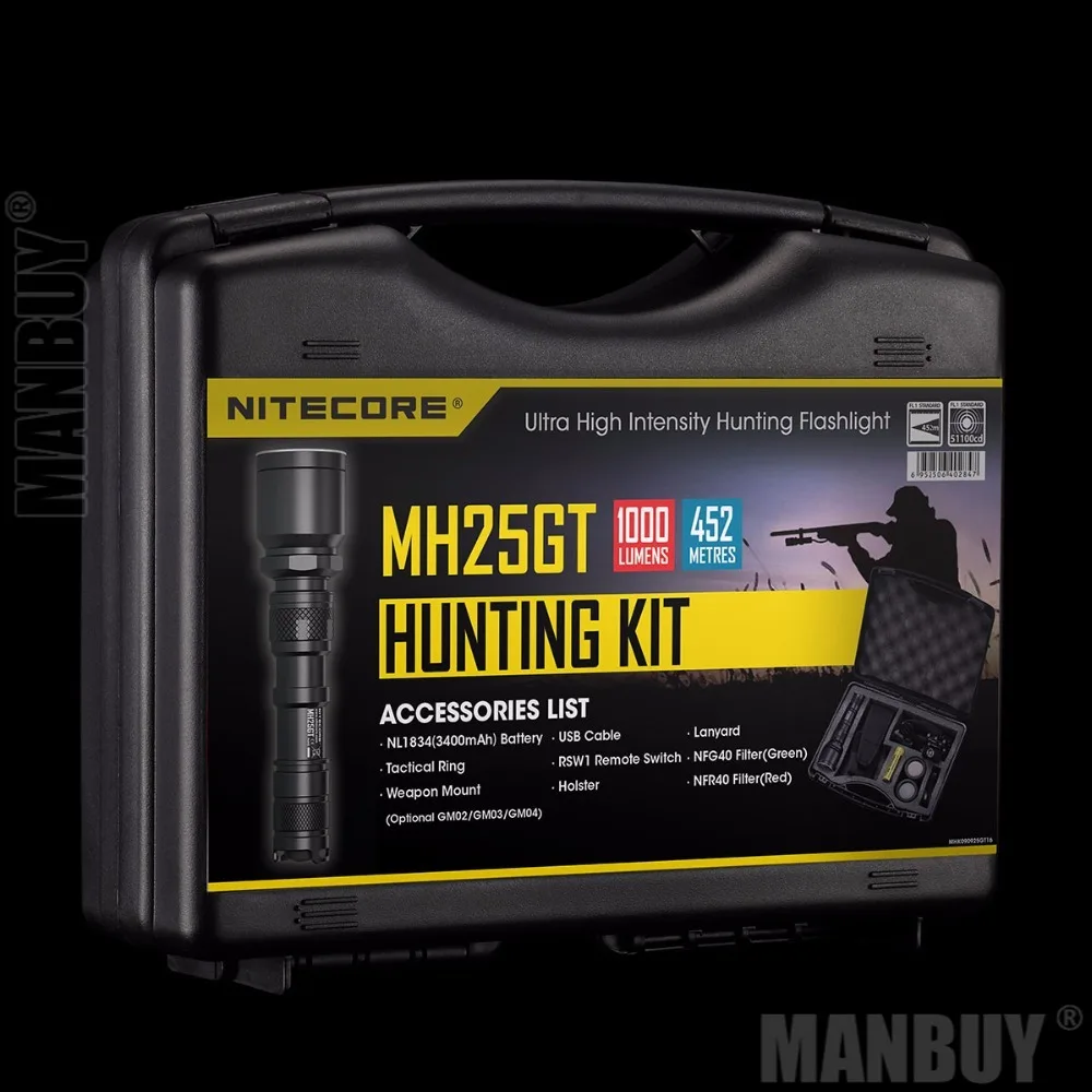 

NITECORE Wholesale Spotlight MH25GT 1000Lumens CREE XP-LH LED HUNTING KIT Gear Hunting Military Search Lamp Torch Flashlight Set