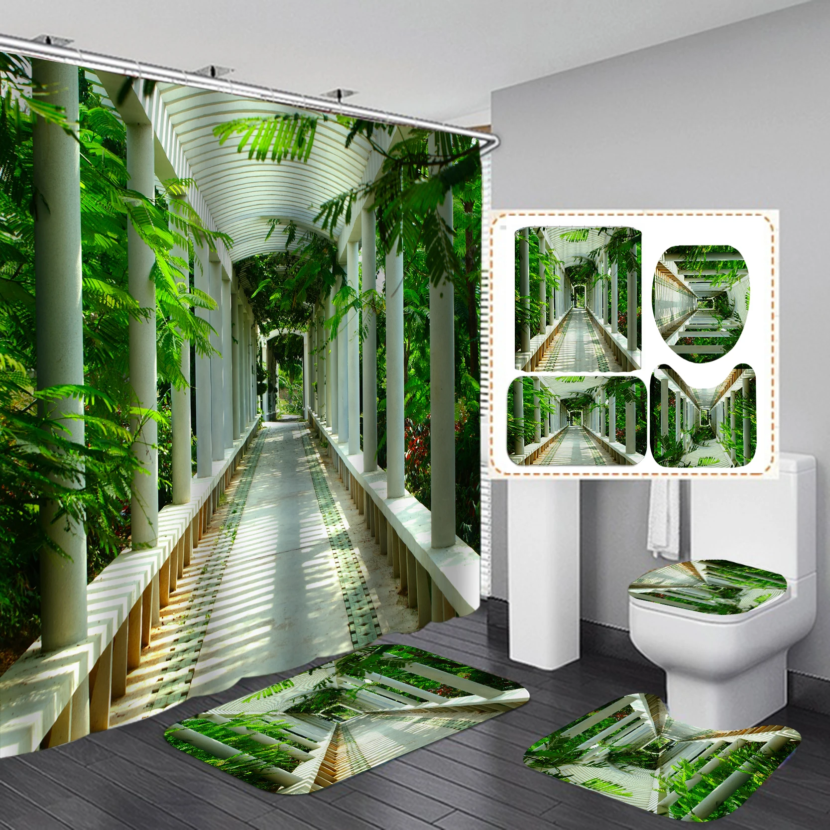 

Green Landscape Shower Curtain Fashion Bathroom Curtain Frabic Waterprood Polyester Bath Curtain De Home Textiles With Hooks