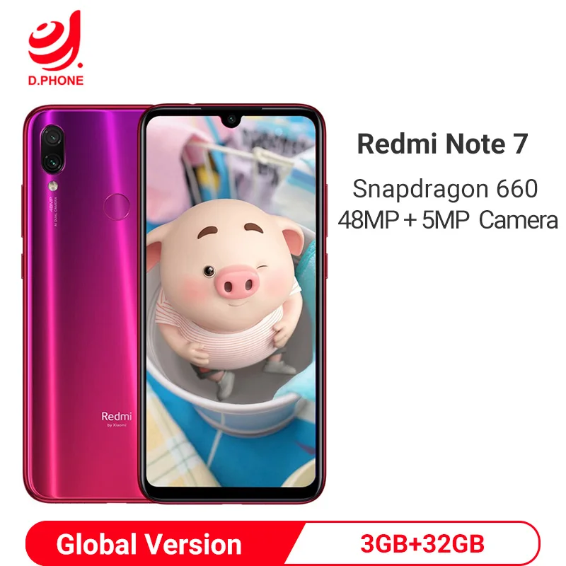 Xiaomi Redmi Note 7, глобальная версия, 3 Гб ОЗУ, 32 Гб ПЗУ, мобильный телефон, Восьмиядерный процессор Snapdragon 660, 6,3 дюйма, 19,5: 9, полноэкранная, 48 МП, двойная камера