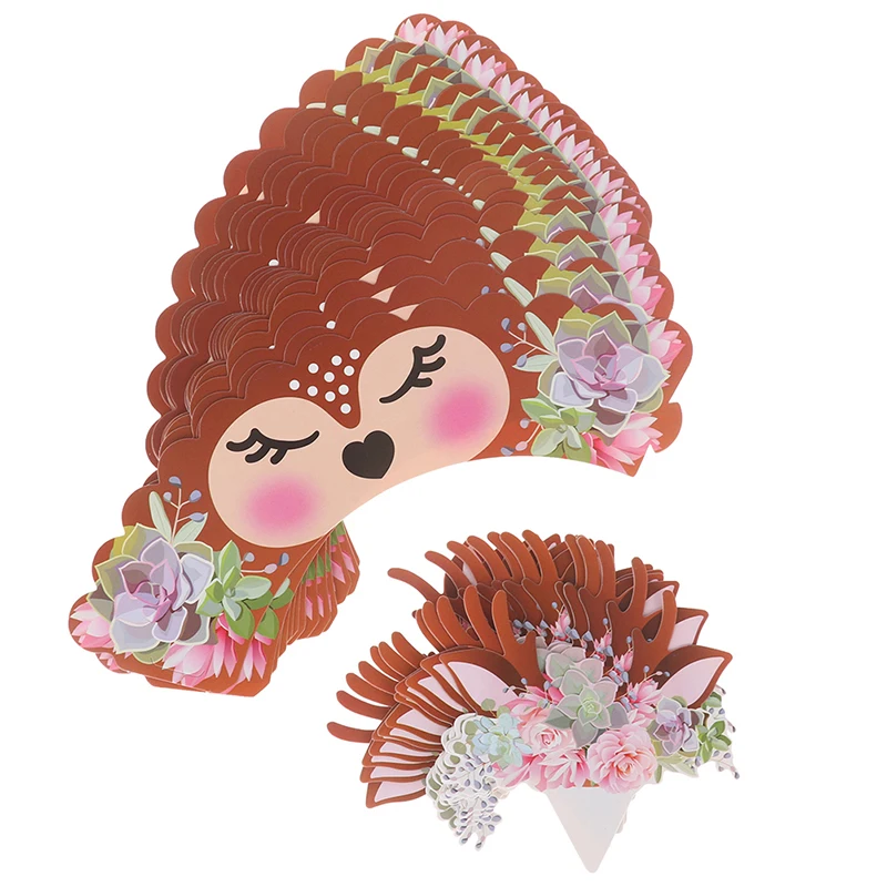 

24sets Cartoon Deer Border Wrapper Flower Paper Insert Card Toppers Birthday Wedding Christmas New Year Party Cupcake Decor Suit
