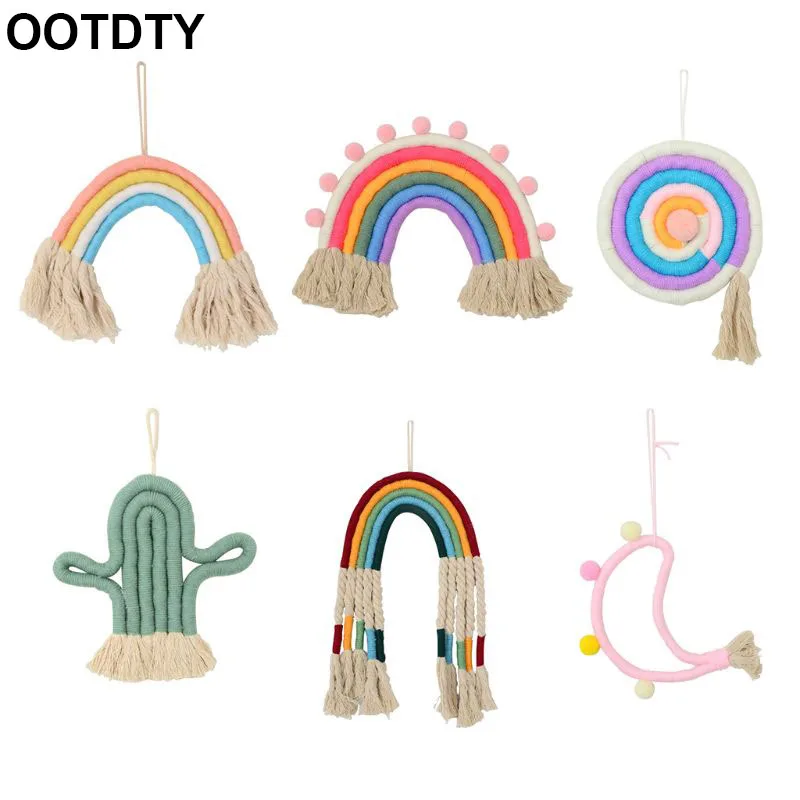 

Rainbow Wall Hanging Ornaments Hand-woven Macrame Tapestry Kids Room Home Party Decorations