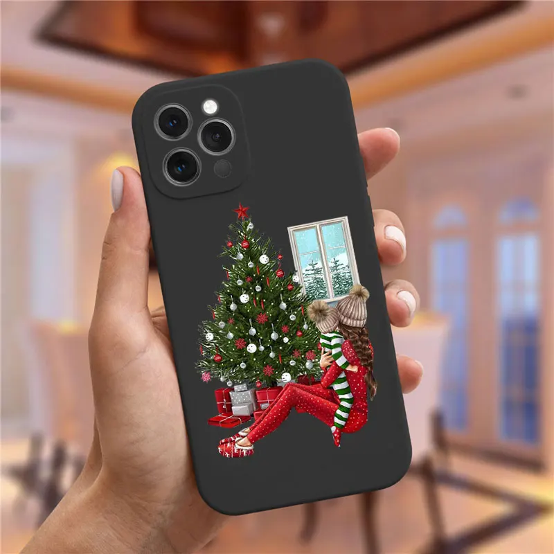Christmas girl black Soft Phone Case For iPhone 14 Pro Max 13 11 12 Pro Max XS Max XR 8 7 Plus Christmas and New Year gift Cover