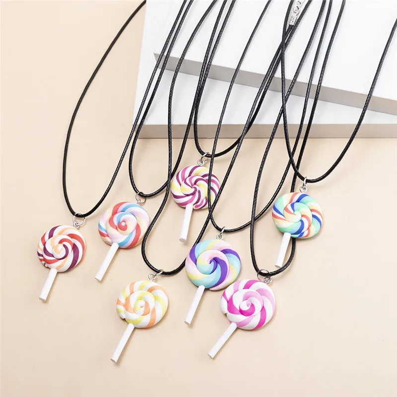 

10 шт./лот, полимерная глина, леденец, восковая веревка, кулон, ожерелье для женщин и мужчин, цепочка, ожерелье, модные ювелирные изделия