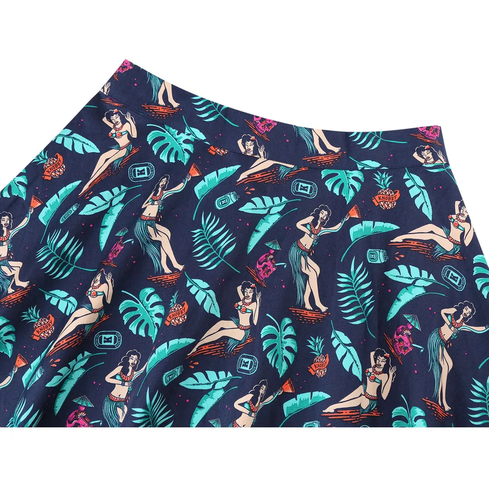 Женская короткая юбка с высокой талией винтажная из 100% хлопка и принтом листьев в