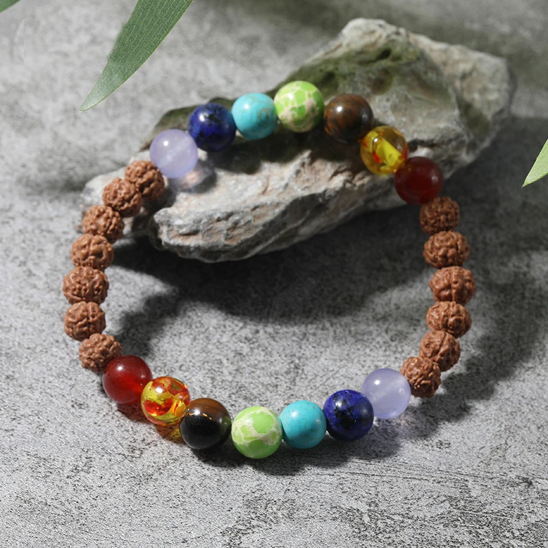 Оригинальный браслет Rudraksha &amp Seven Chakra из эластичной веревки для мужчин и женщин