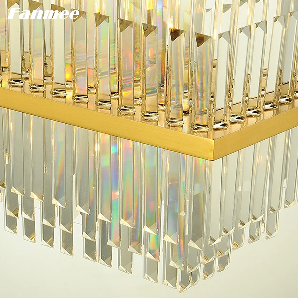 Современная роскошная люстра в золотой рамке прямоугольная