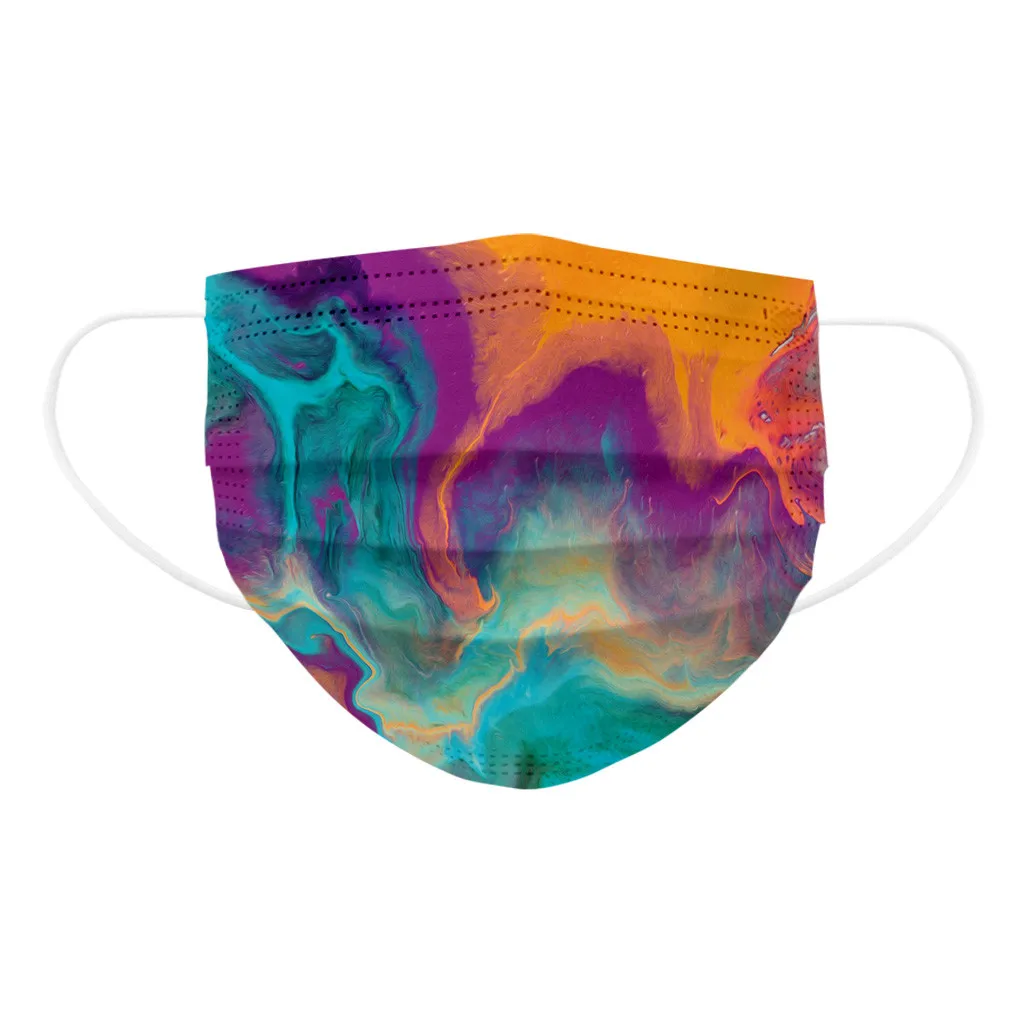 

100PCS Adult's Mask Disposable Face Mask 3ply Ear Loop Tie dye Outdoor High Quality Breathable Mouth Cover Mascarillas