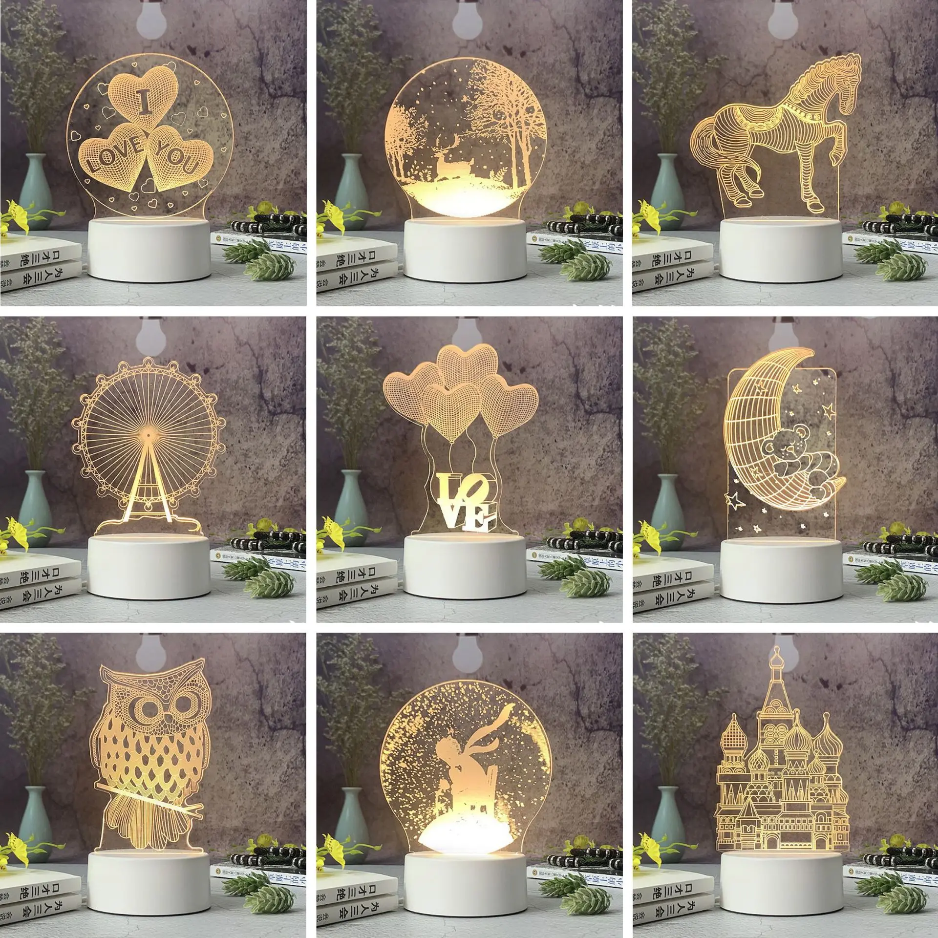 

Creative New Strange 3D Night Light USB Bedroom Bedside Lamp Atmosphere 7-16 Color LED Light Birthday Gift Holiday LOGO Gift