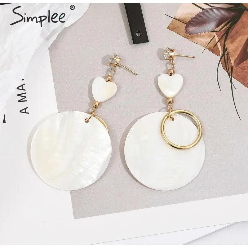 Simplee Мода оболочки круглые женские серьги модные ювелирные изделия Сердце
