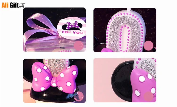 Свеча с цифрами на день рождения розовая свеча бантиком Микки и Минни для