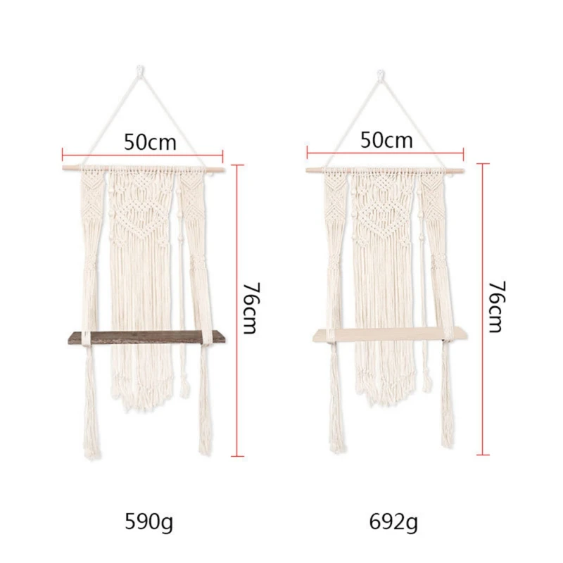 

Handmade Cotton Rope Woven Tapestry Wall Hanging Wooden Shelf Boho Plants Shelf Storage Rack Home Decor For Flower Sundries HOT