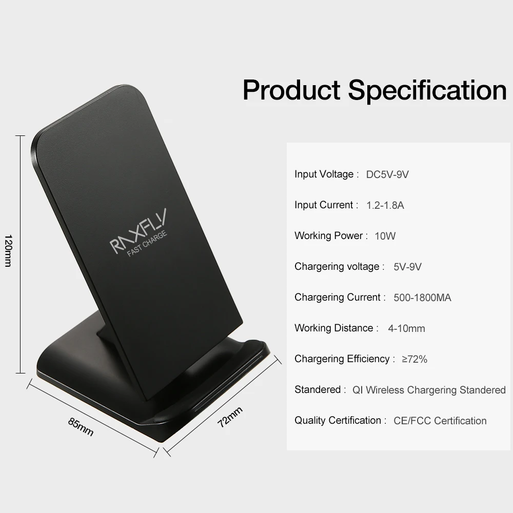 Беспроводное зарядное устройство RAXFLY 10 Вт QI для iPhone X XR XS MAX Xiaomi Быстрая зарядка
