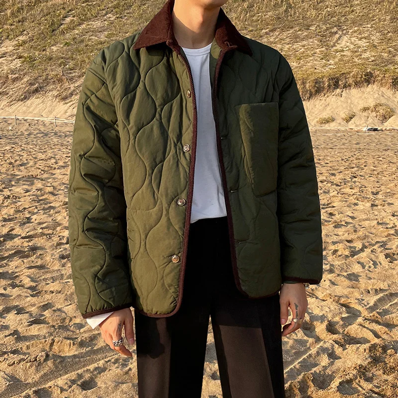 SYUHGFA Men Short Cotton Coat Korean Trend Autumn Winter Lightweight Quilted Jackets Lapel Single Breasted Padded Jacket 2021