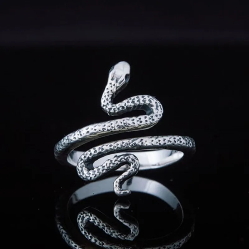 

Vintage Silver Color Snake Ring Adjustable Opening Fine Ring Fashion Jewelry Cocktail Party Men Women's Ring Accessories