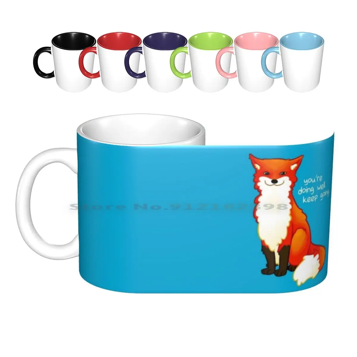 

" You're Doing Well. Keep Going. " Fox Ceramic Mugs Coffee Cups Milk Tea Mug Cute Fox Encouragement Teal Orange Positive