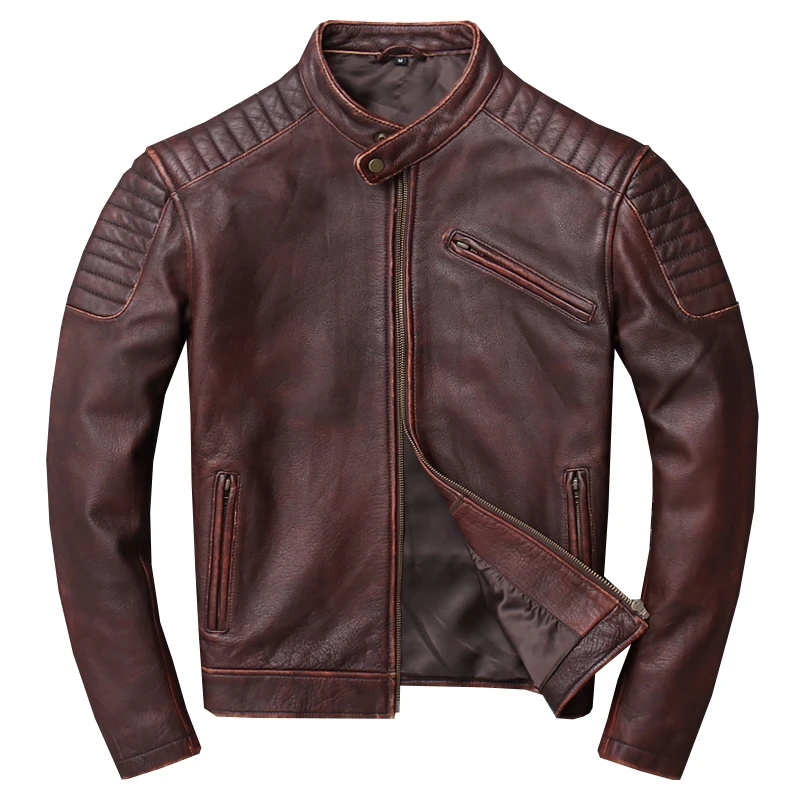 

New Men's 2020 Genuine Leather Jacket Men European retro locomotive biker sheepskin coat