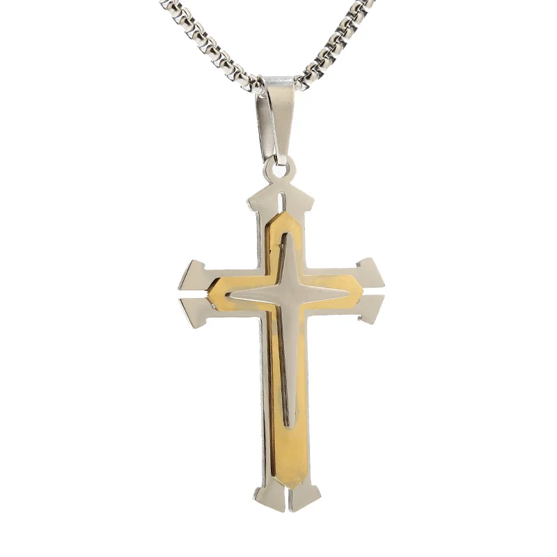 

Stainless Steel 32*53mm Cross Pendant Necklaces Charm Trendy Gold Plated Necklace 60cm Chains For Men Jewelry Gifts Findings