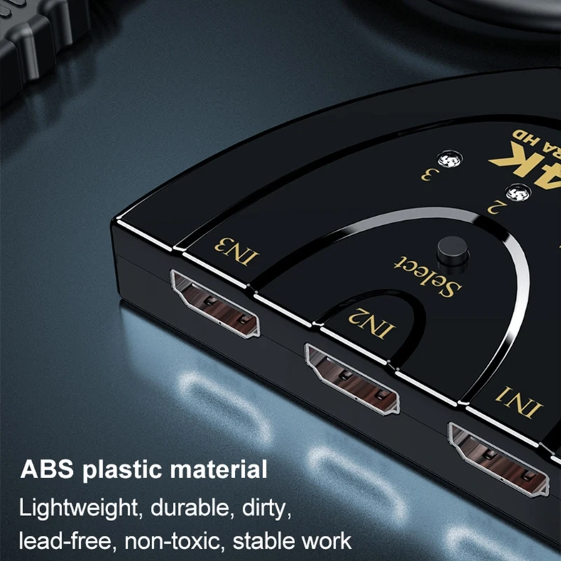 

P82F 3 In 1 Out Switch Selector 4K 3-Port for mac Pro TV DVD Notebolok with HDMI-compatible Cable Black