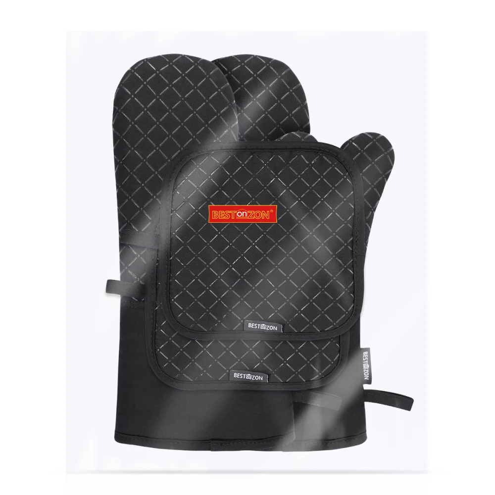 

BESTONZON Set of Oven Mitt and Heat Resistant Pot Holder Pad Protective Oven (Gray)