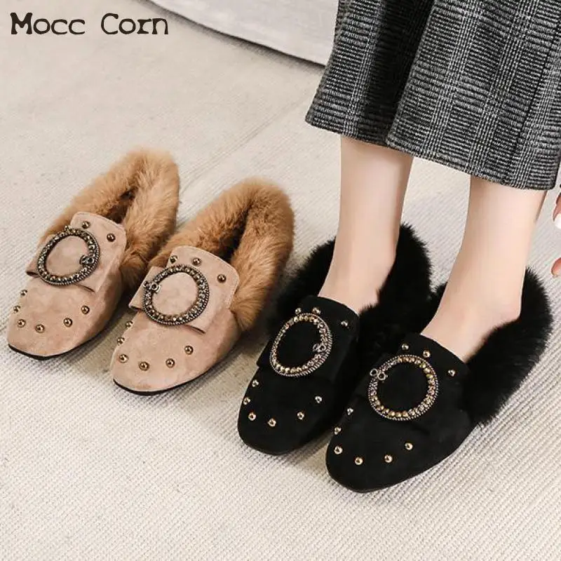 Размеры 35-42 зимние меховые лоферы женские мокасины плюшевая теплая обувь на