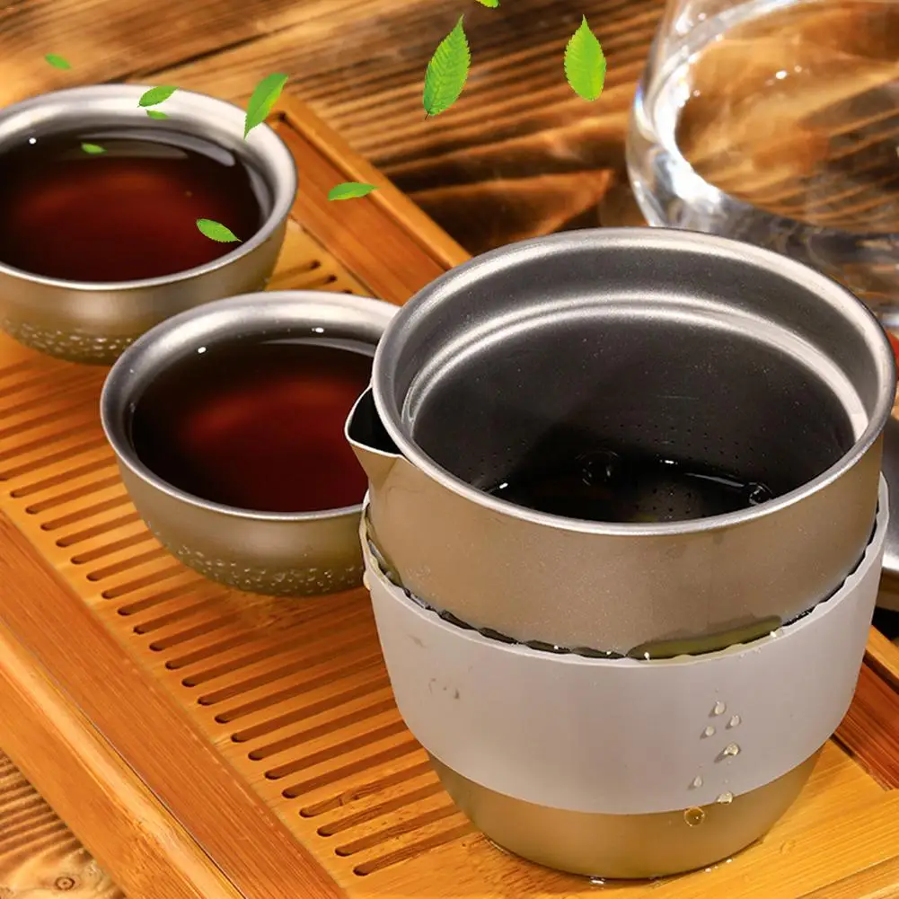 Титановый чайный набор металлическая чайница с сетчатым ситечком резиновой