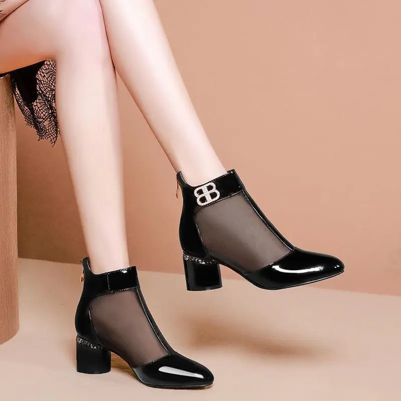 

All-Match Mesh Sandals Ladies Thick Heel 2021 Spring And Summer New Breathable Non-Slip Mesh Boots Fashion Female Baotou Sandals